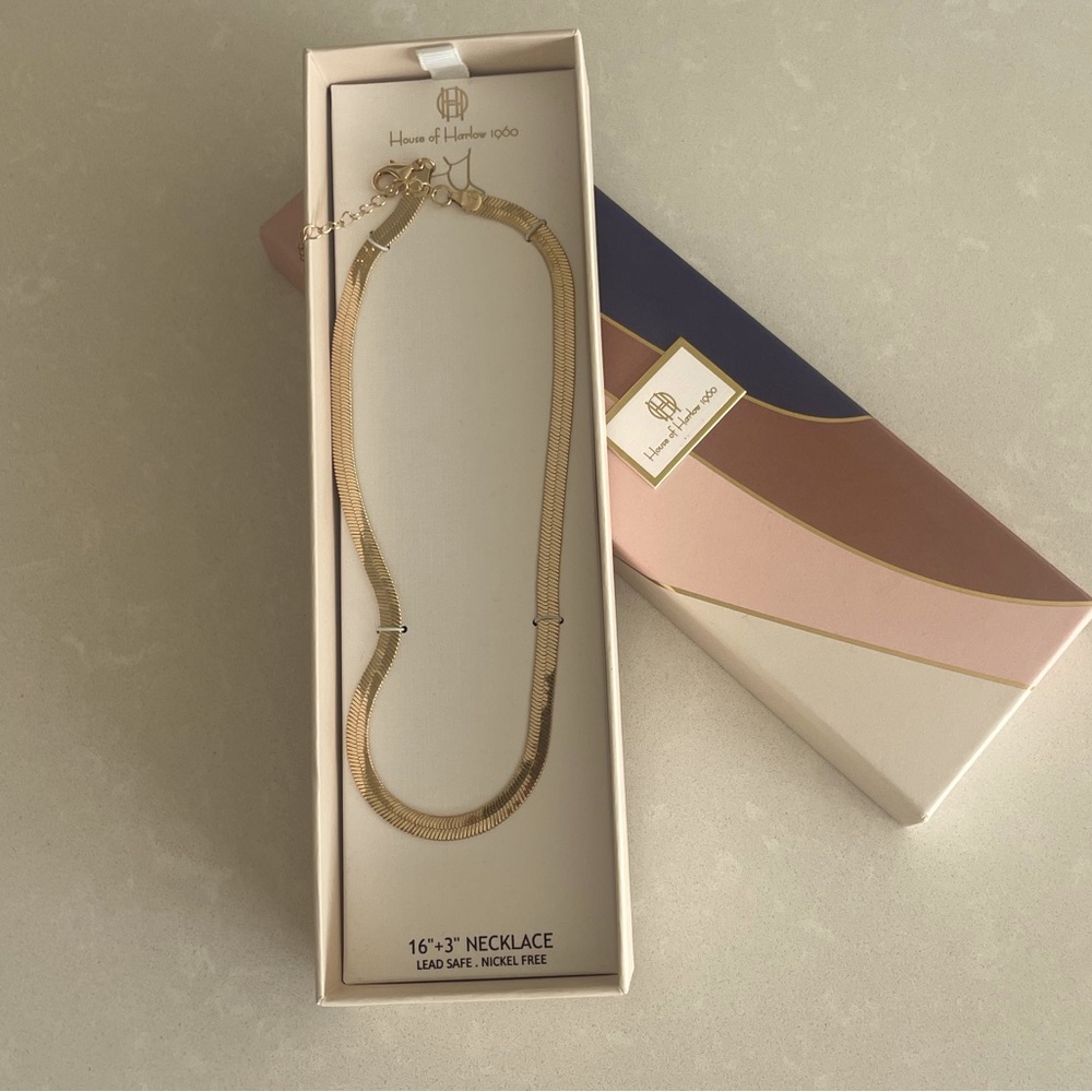 House Of Harlow 1960 Gold Tone Z Snake Chain 16"+ 3" Unisex Necklace NIB. NWT